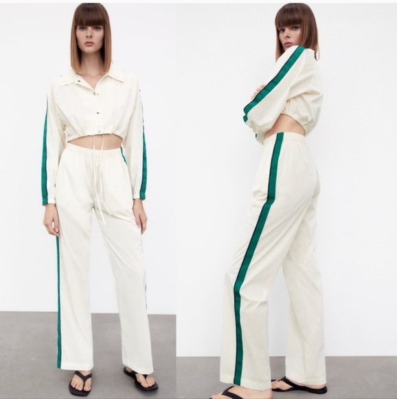 Zara Pants - New Zara Side Stripe High Waisted White Jogging Sweatpants NWT Small